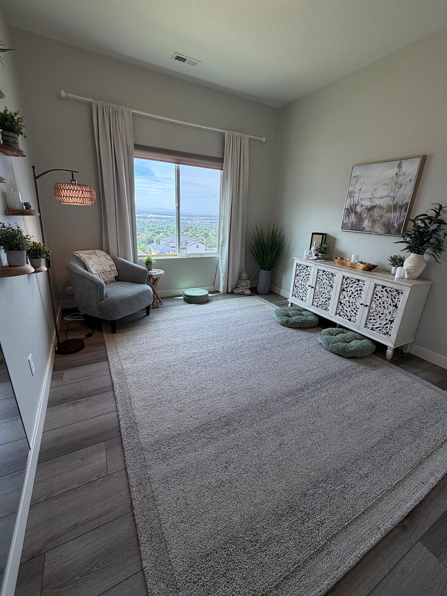 Unique wellness retreat featuring valley views, yoga and meditation space, fitness accessories including dumbbell set of 5lb to 25lbs, and a peaceful atmosphere.