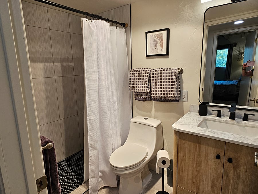 Hall bathroom with walk-in shower
