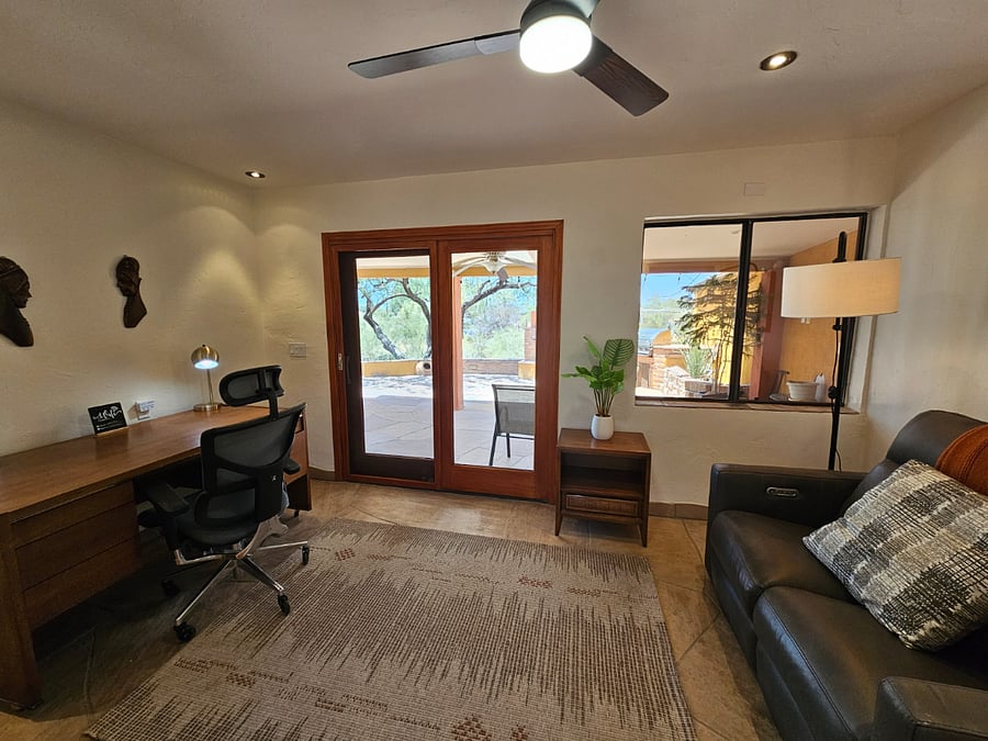 Office with sliders to side patio.