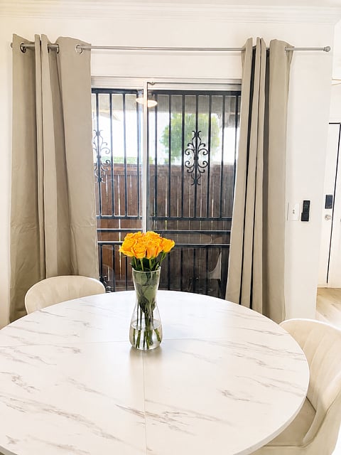 Open concept kitchen area, facing downstairs patio