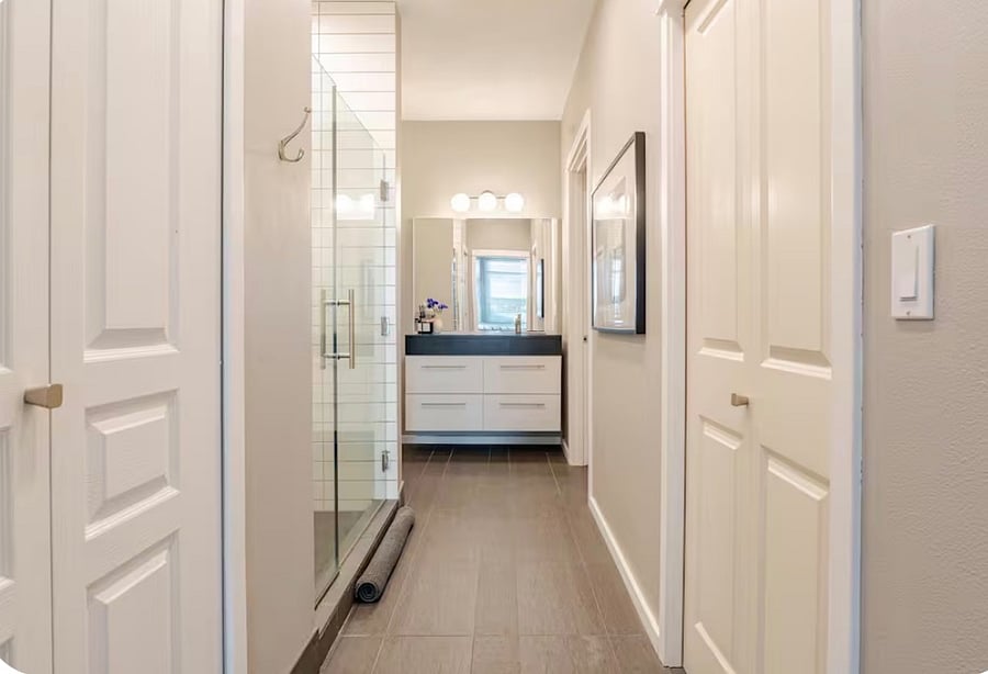 Enjoy the extra large modern bathroom complete with heated floors and oversized shower.