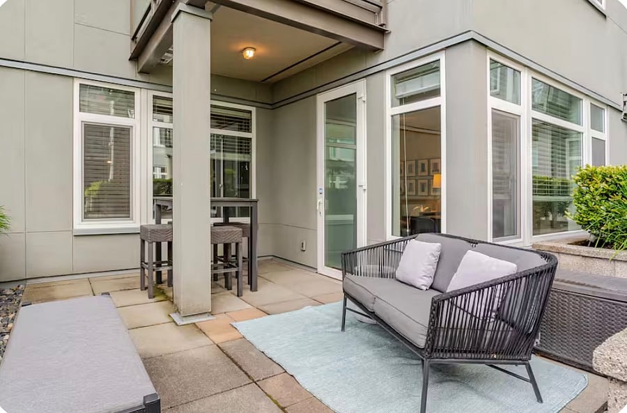 Enjoy your very own private patio space, just steps away from the waterfront.