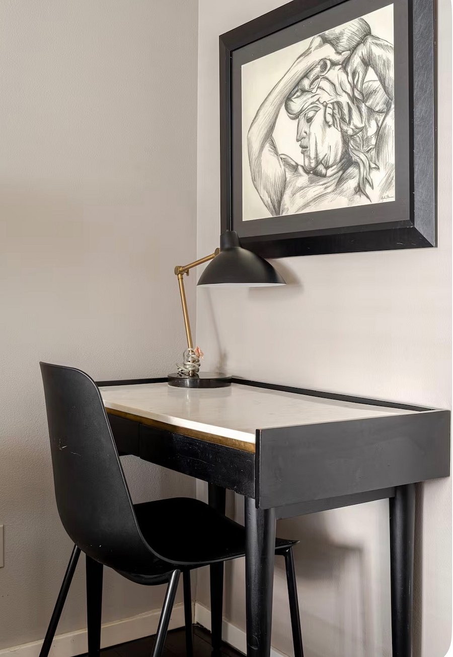 Dedicated vanity/desk space for working from home.
