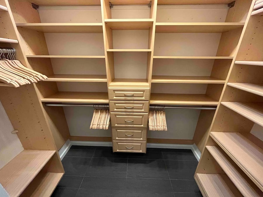 Spacious walk in closet with heated floors.