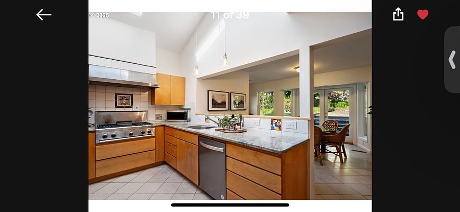 Big skylights in kitchen/dining