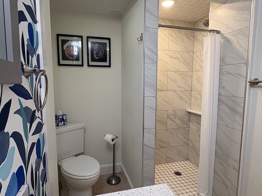 Bathroom: walk-in shower with ledge