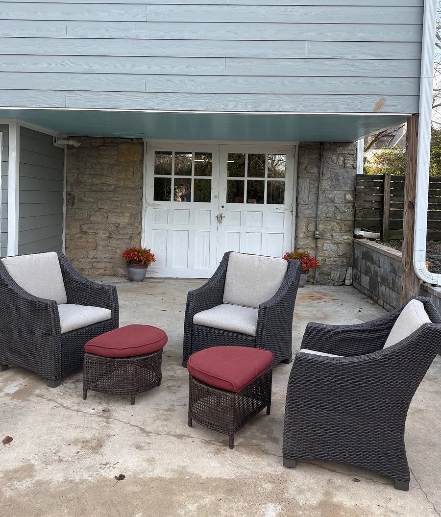 Original carriage door entrance from patio