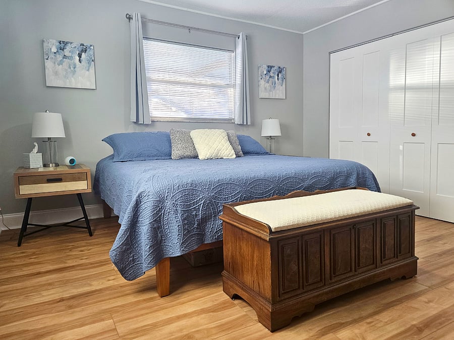 Spacious Master Bedroom with a King Bed, 60" Smart TV and Large Closets