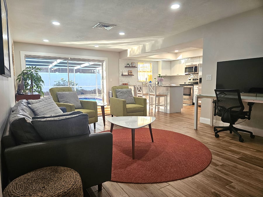 Second Living Room includes a 2 Desks & 4K TV & Computer Monitor to Hook Up your computer.