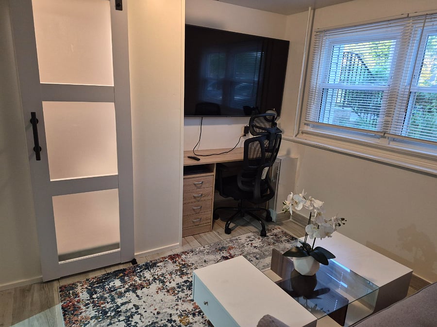 Lower-Level Office Suite (Brand-New Desk, Sofa, & Full Bath)