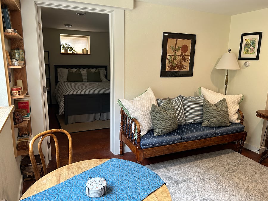 The main area leads into a large bedroom. 