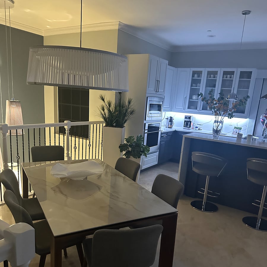Second floor dining and kitchen overlooking entry hall