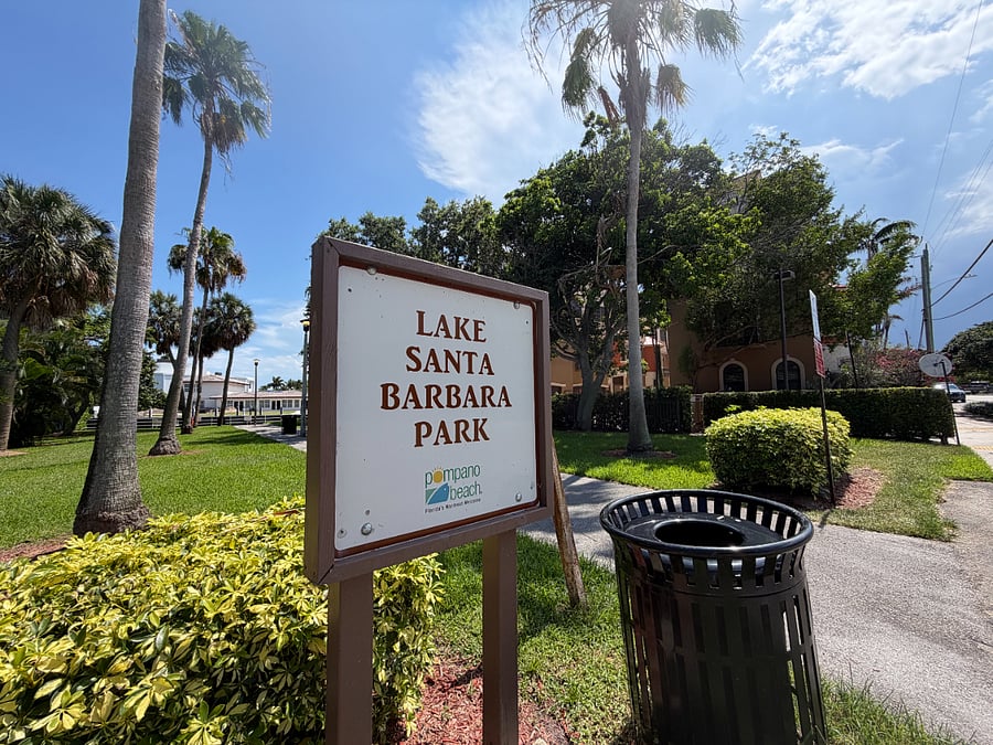 Beautiful waterfront Lake Santa Barbara Park is adjacent to the condo's gated community