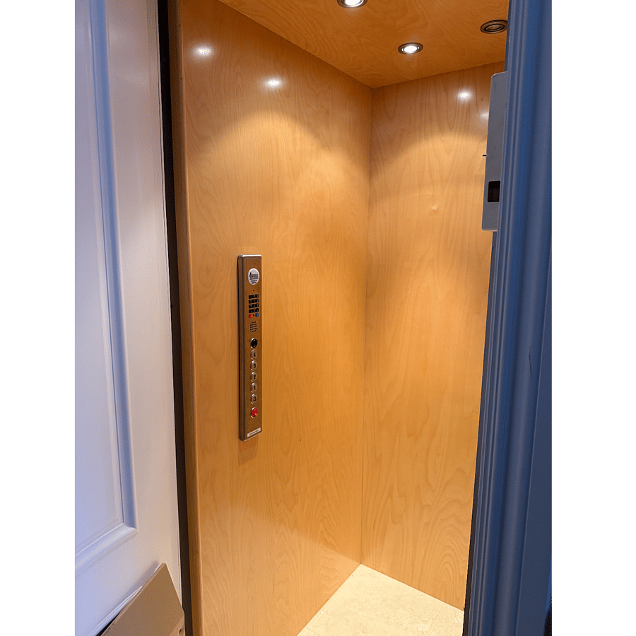 Personnel and cargo elevator moves you and your things between the first, second, and third levels and the fourth level rooftop balcony