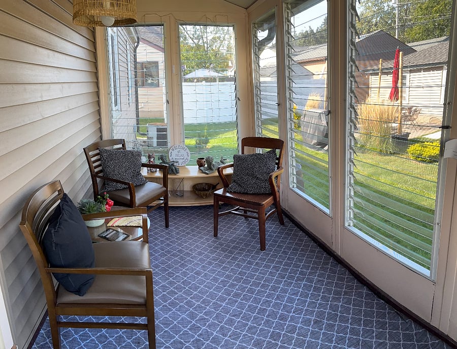 Back-door porch with keypad entry.
