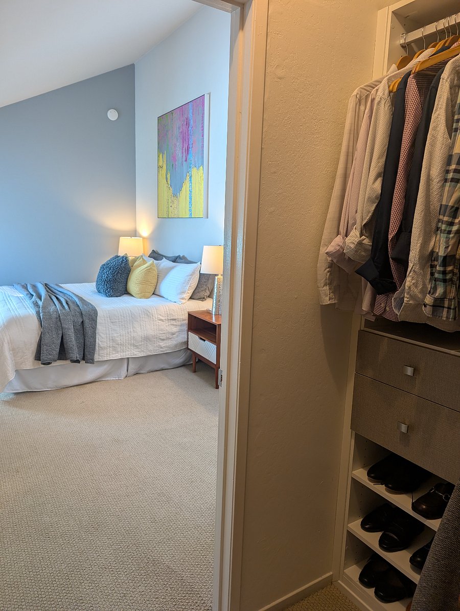 View out of California closet into master bedroom