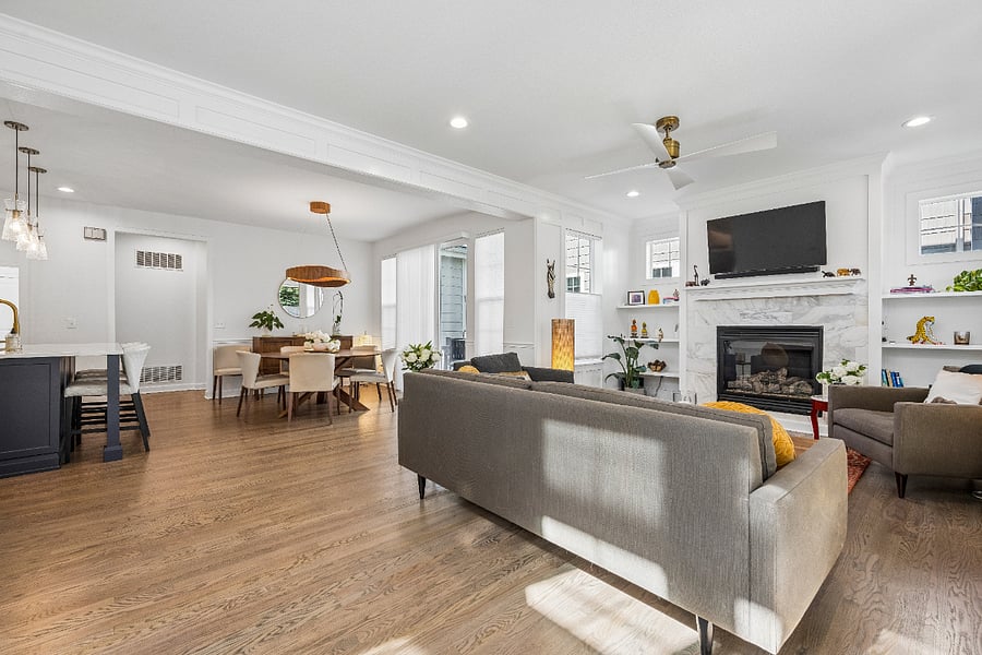 Living, kitchen, dining