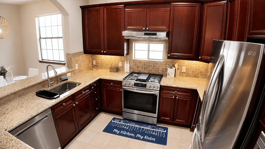 Full kitchen. Real appliances. No takeout required  unless you want it.