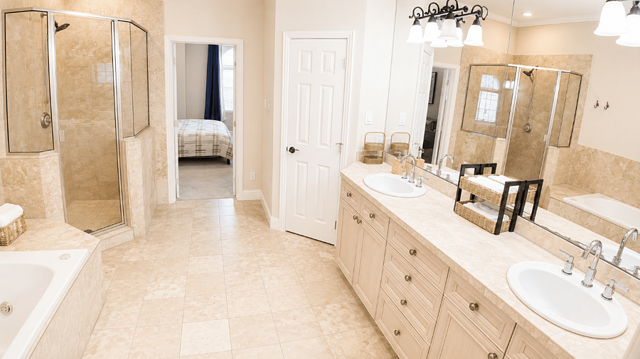 Unwind after a long day. Double vanity, soaking tub & walk-in shower all yours.