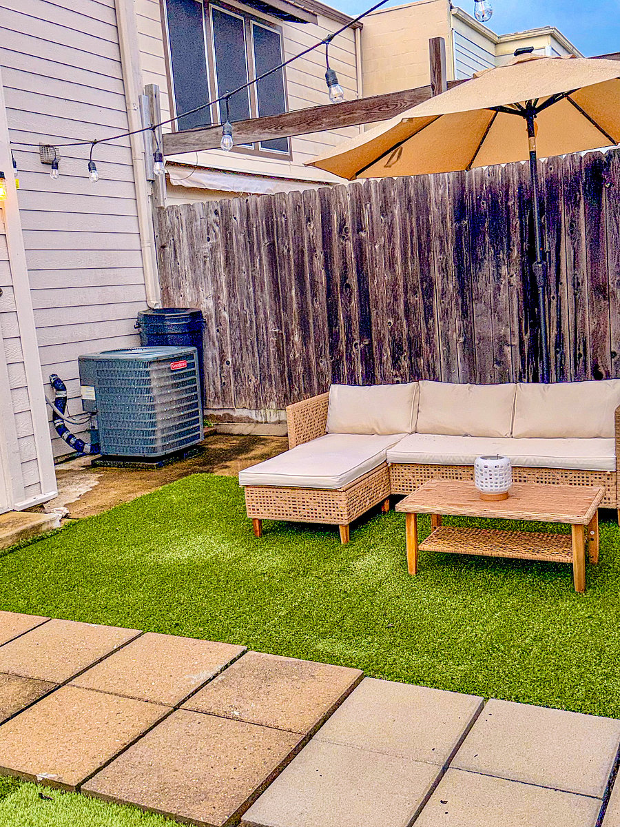 Private Patio Seating with String Lighting