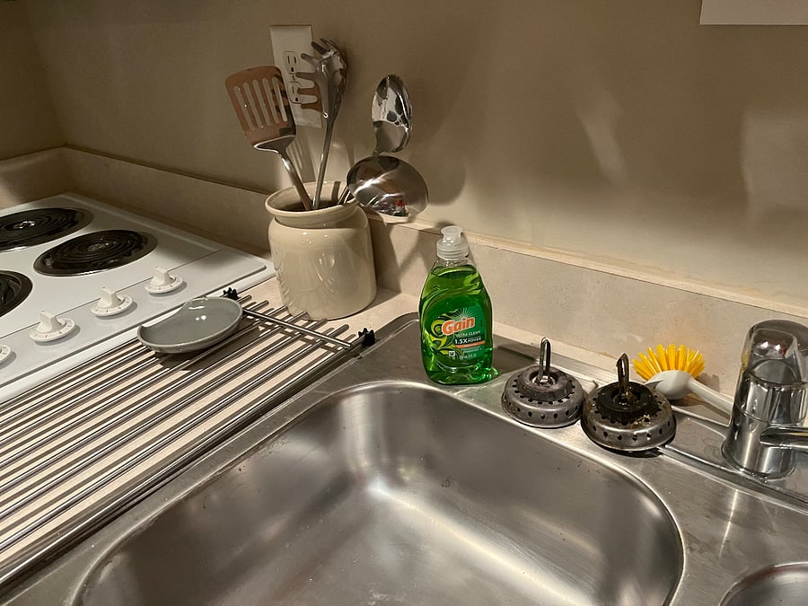 Cooking utensils and dish liquid.