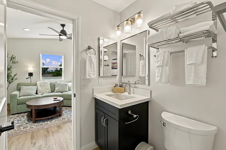 South bedroom's bath is also accessible from living room