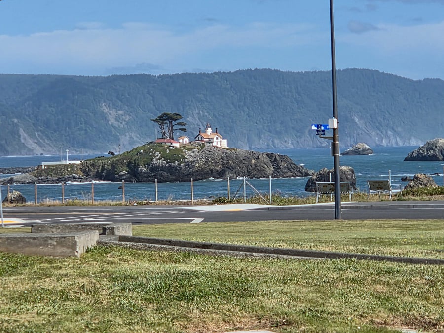 View from park across street in Brother Johnithan Park. Crescent City Light House. Accessable at low tide. Great views there.