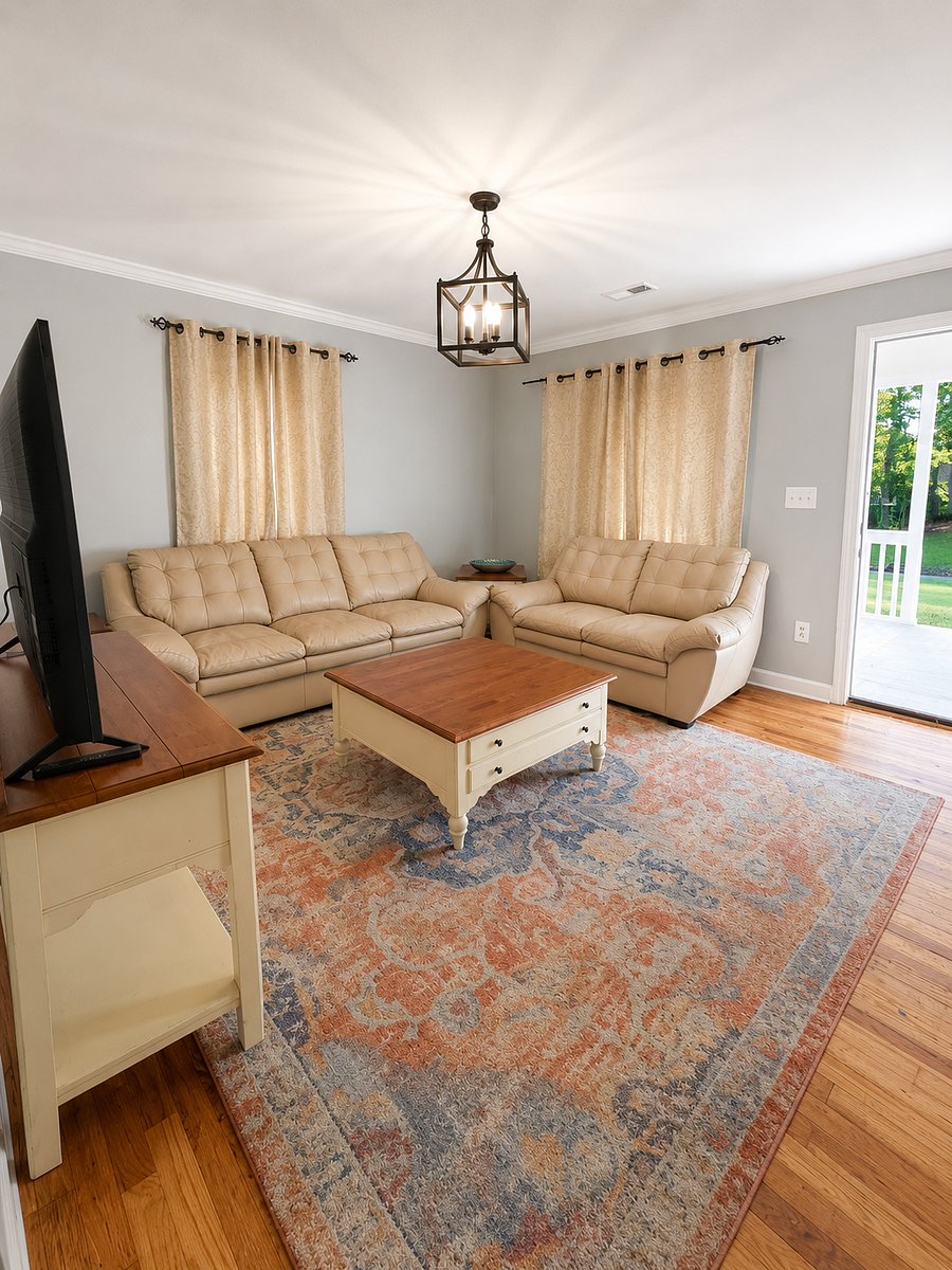Genuine Leather Sofa set. Ethan Allen Brand. Matching Side and Coffee Table.  60" Smart TV. 