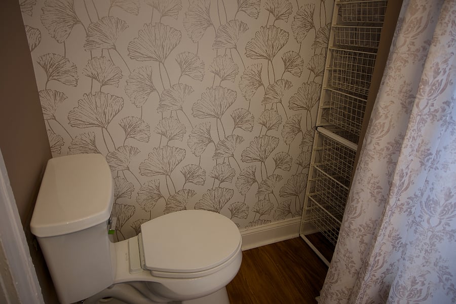 Adjoining bathroom between two bedrooms with storage, bath and shower. New toilet and plumbing. 
