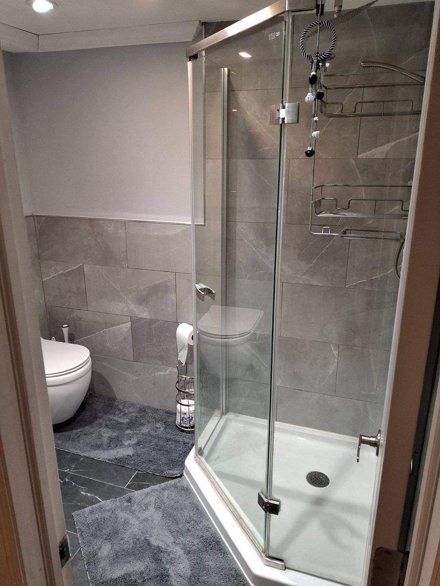 Toilet and shower area.