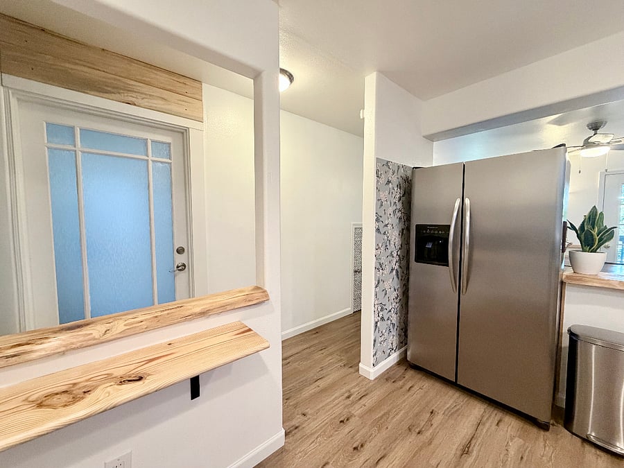 Accessible height roll-under wood
counter shelf
