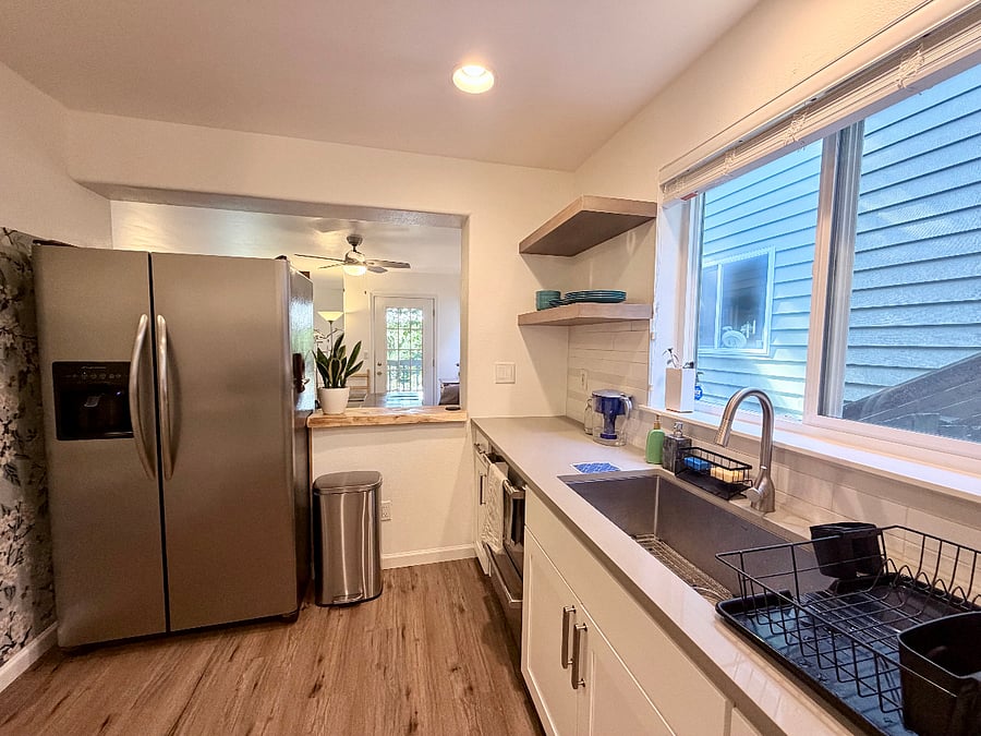 Side-by-side fridge and 2 drawer dishwasher