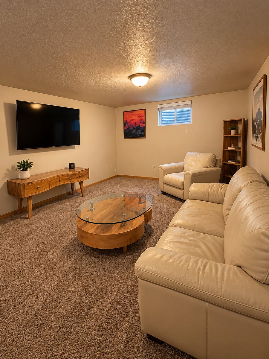 Living area in the basement. Shared with one other bedroom