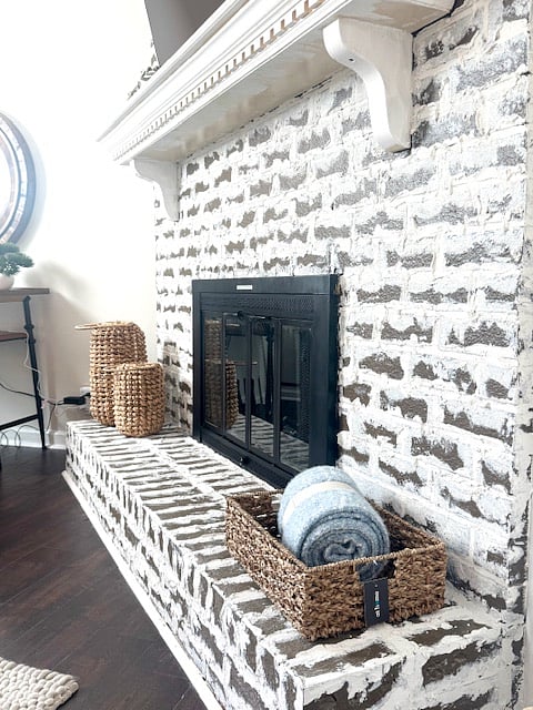 brick fireplace and decor