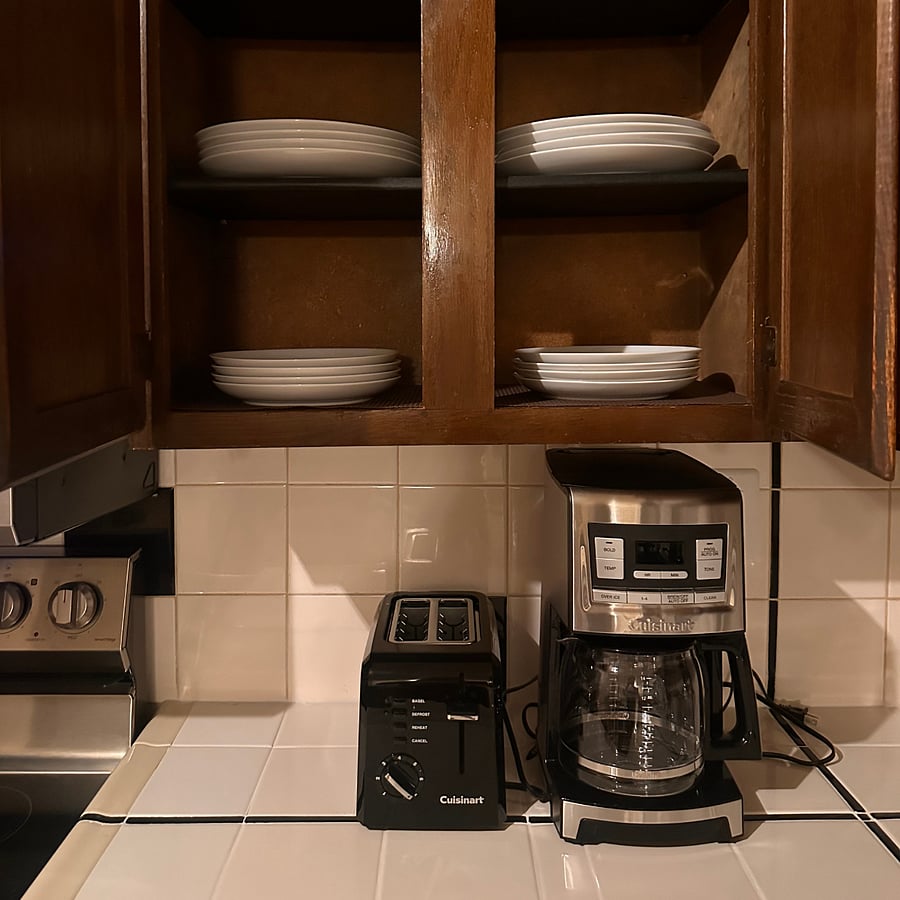 Coffee Maker + Toaster + Plates