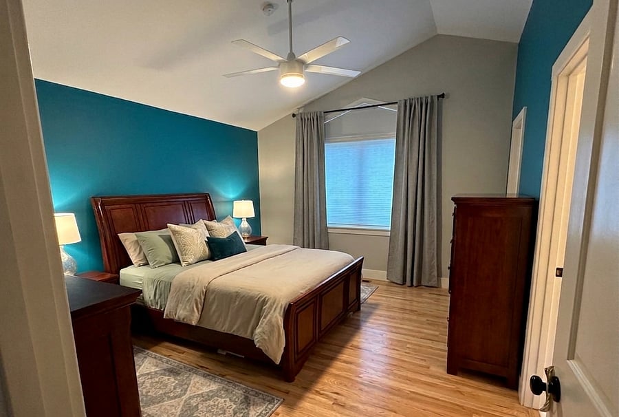 Master BR with queen bed, walk-in closet, and master BA