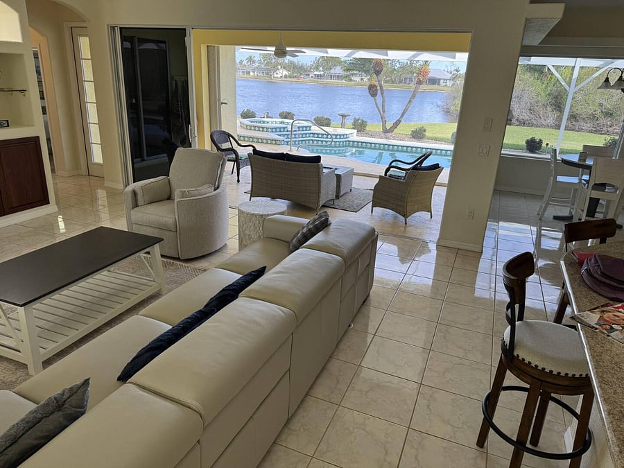 Sliding door to the lanai open all the way across.