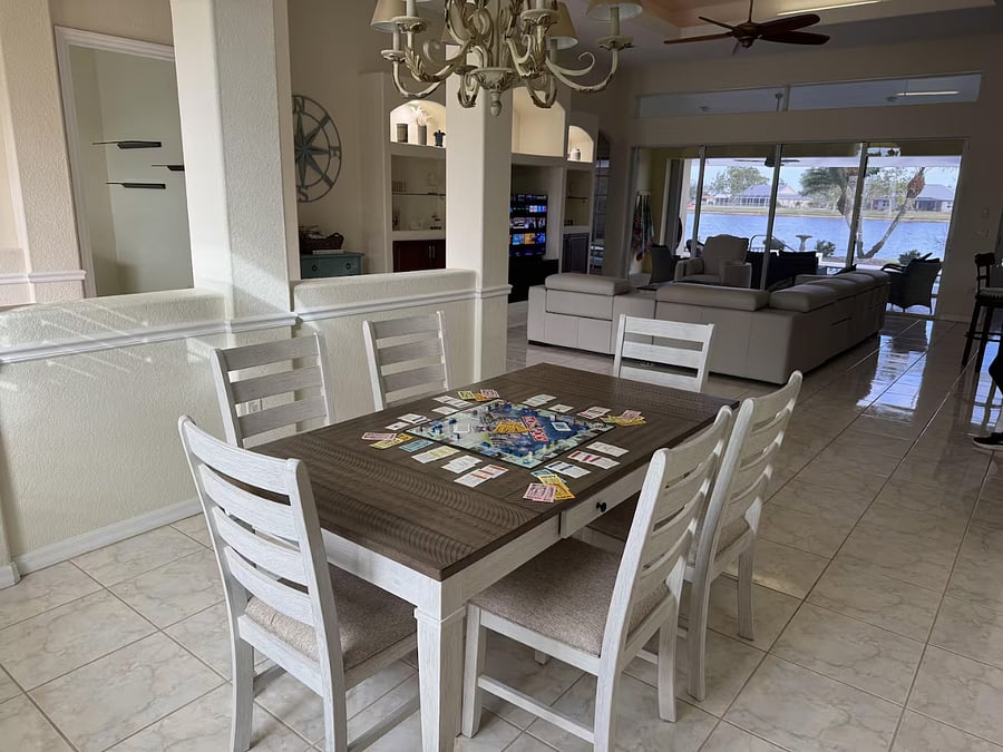 Dining room doubles as a place to play games. There are lots of games and puzzles available.