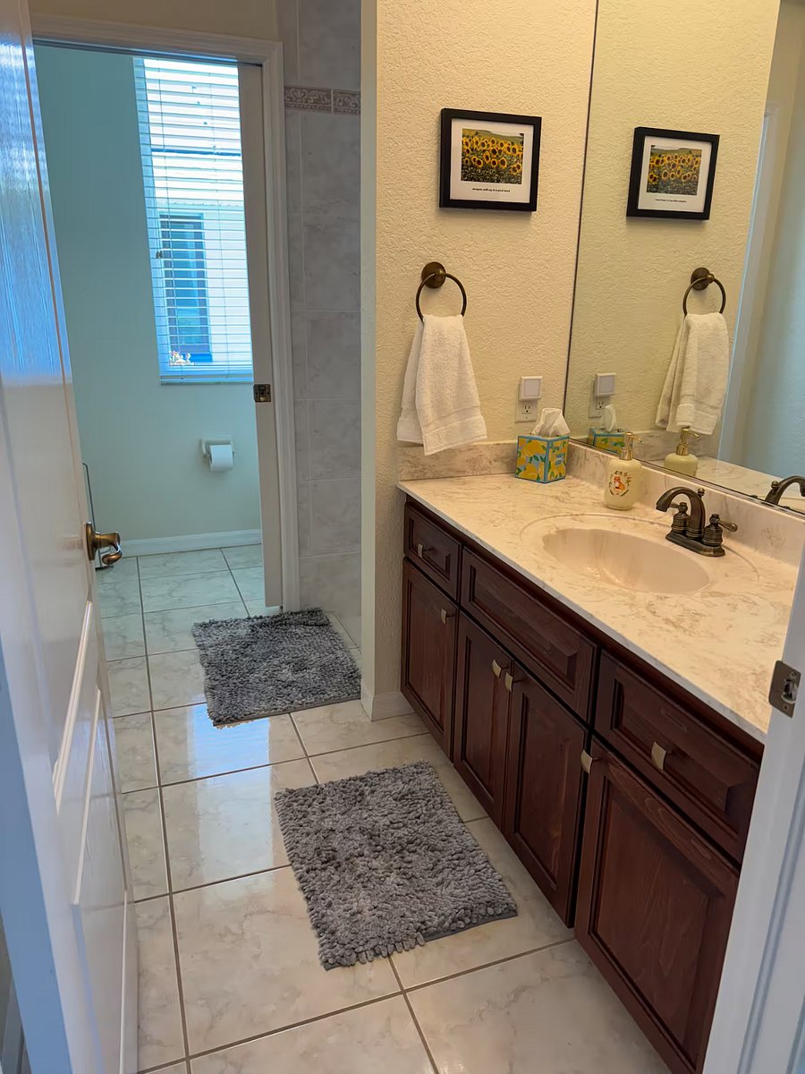 Bathroom 2 has a walk in shower and has a hair dryer