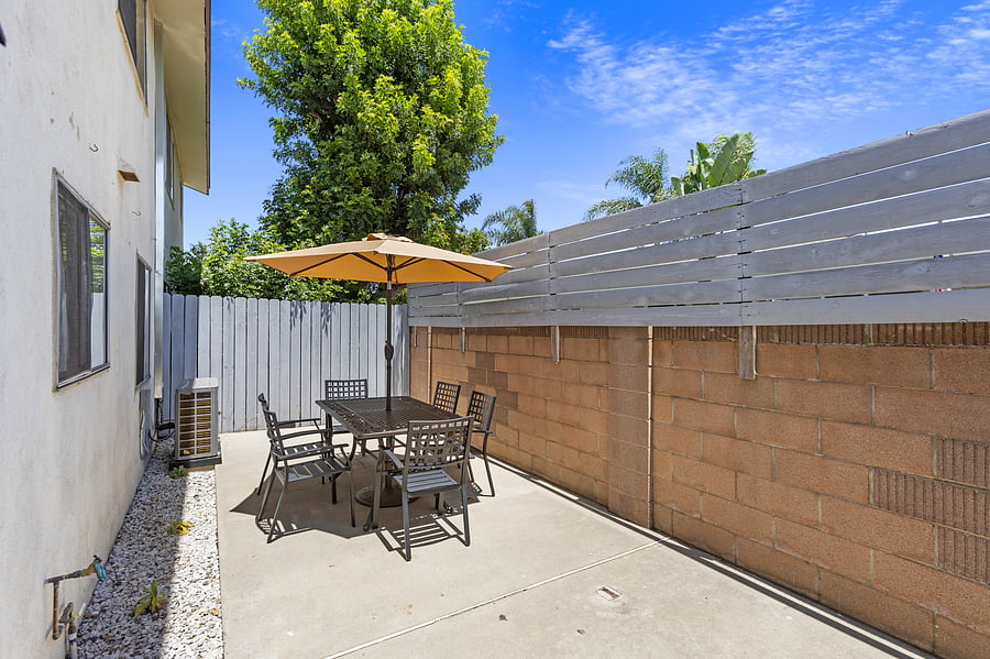 Private backyard and outdoor seating area.