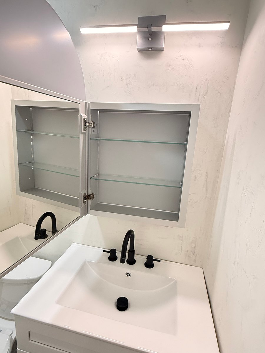 Shelved Mirrored Cabinets with over head lighting Bathroom #2