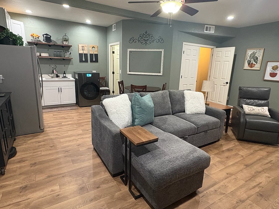 Comfortable living room with a cozy electric fireplace