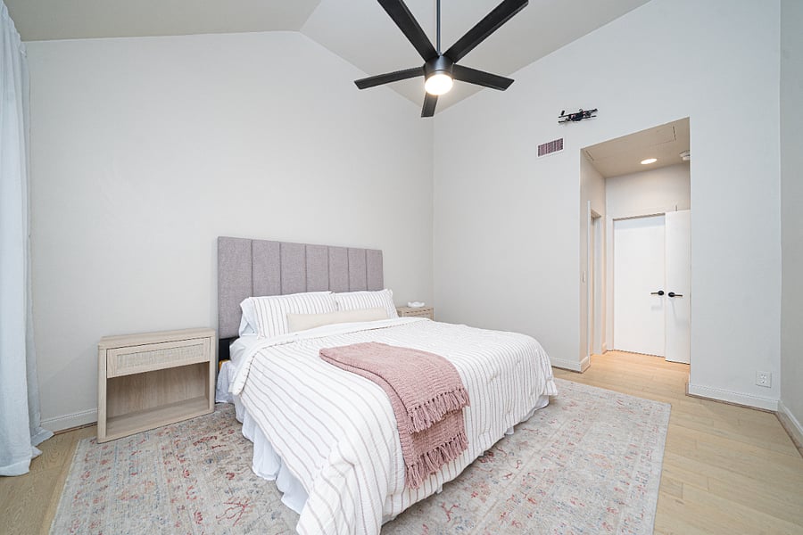 Cozy, thoughtfully furnished bedroom with a King bed and plush bedding. Calming decor designed for a comfortable, relaxing stay.