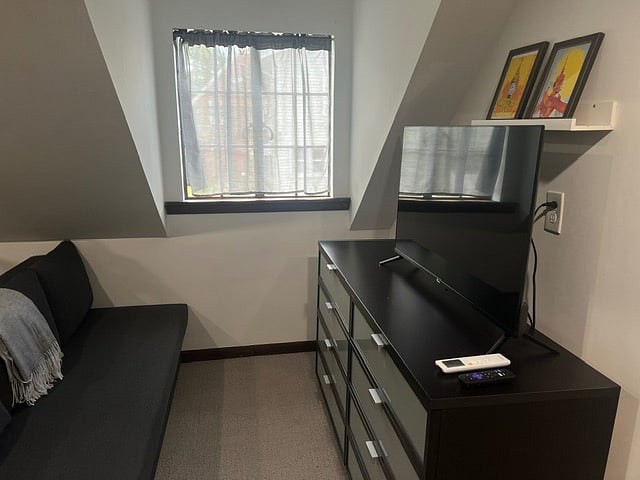 entertainment area - couch folds out to create a full size bed.