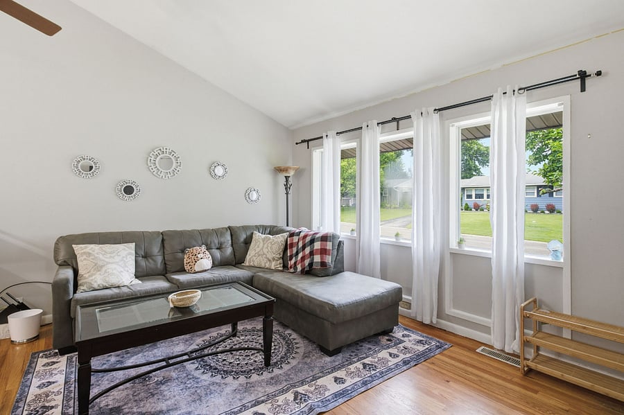 living room with big windows
