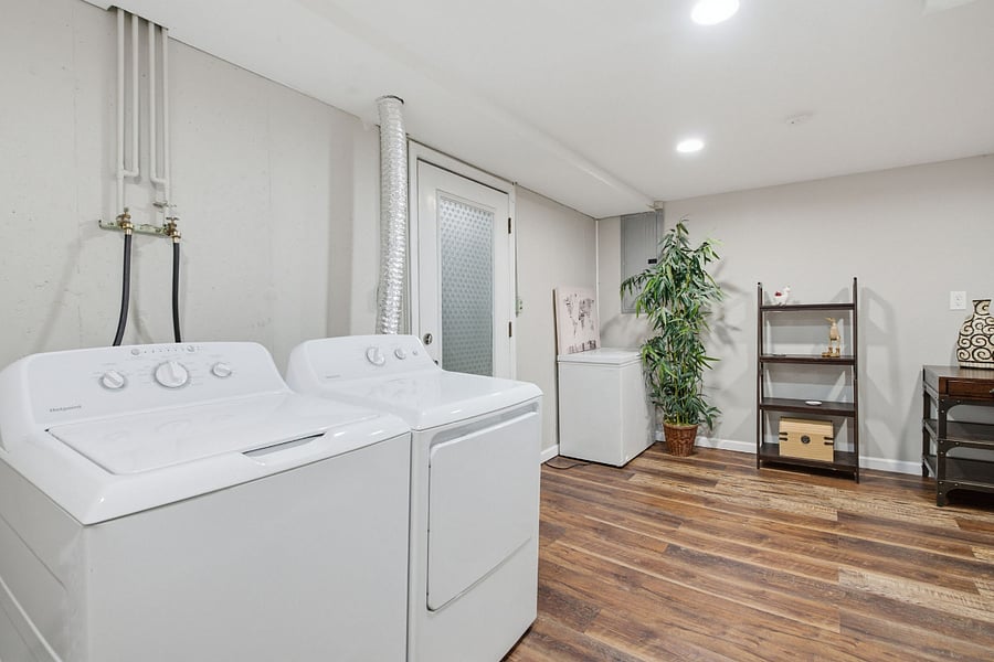 washer, dryer in walk out basement 