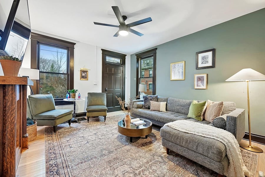 Ample, comfortable seating for everyone. Adjustable lighting, Youtube TV, and overhead fan.