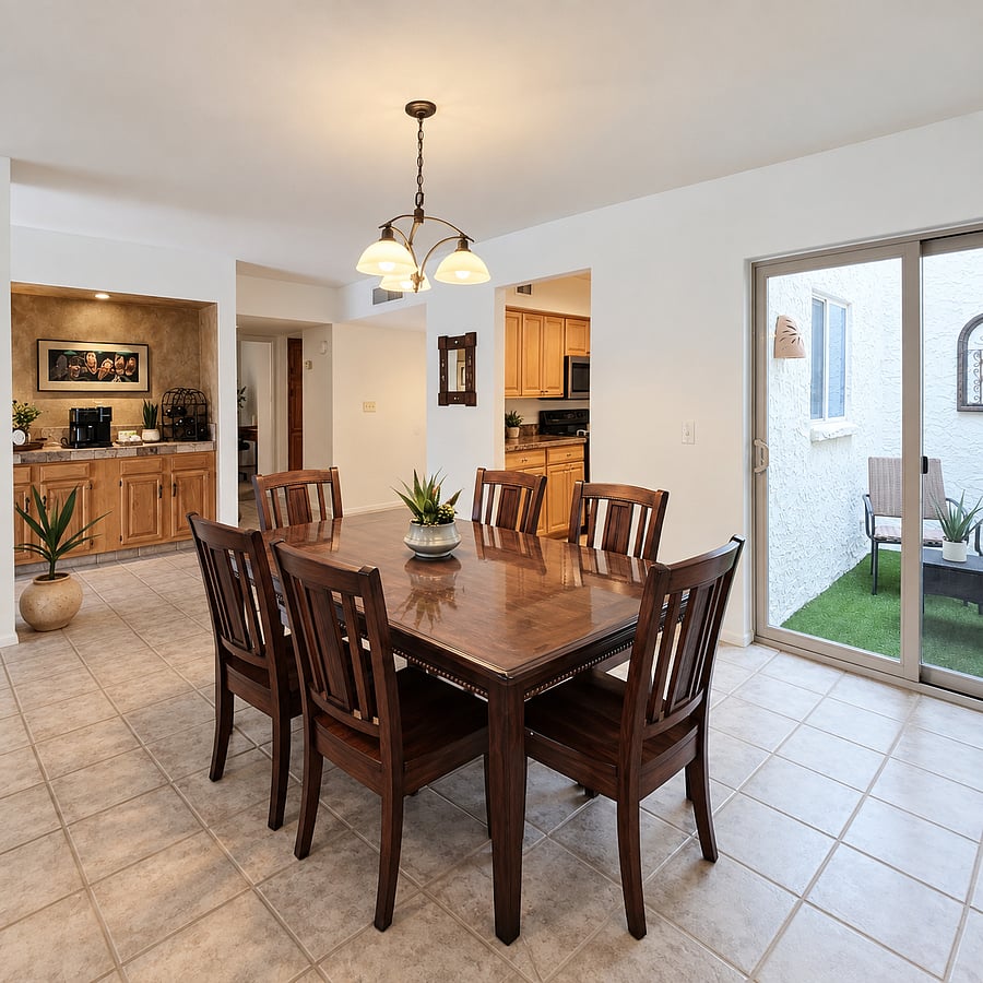 Light, airy and spacious Dining Area with Coffee / Wine Bar Nook and Atrium Access.