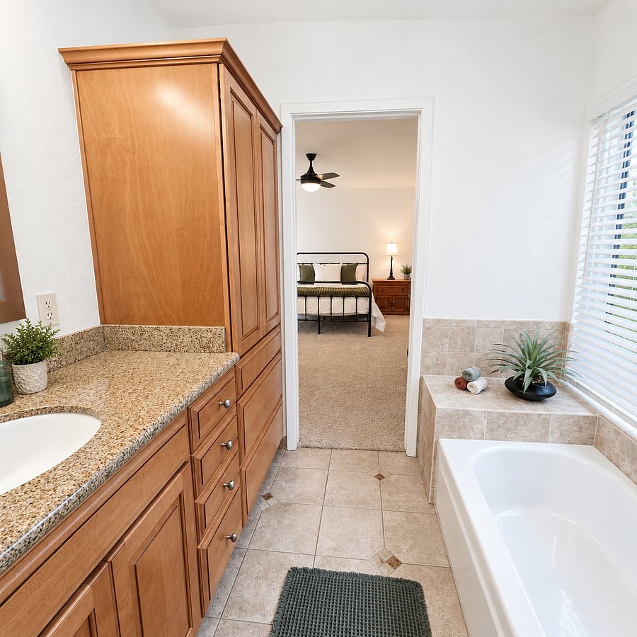 Primary Bath with custom tiling throughout