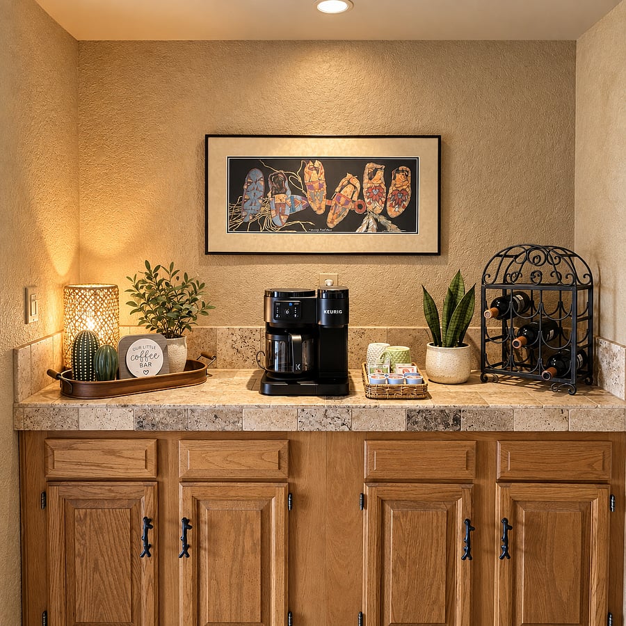Our Coffee / Wine Bar Nook in Dining Area features a beautiful piece of original Arizona artwork.
